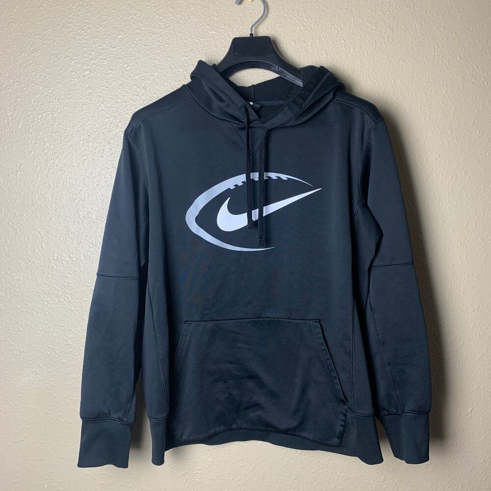 Nike Adult Size Large Dri-Fit Black Pullover Hoodie Football Emblem A47